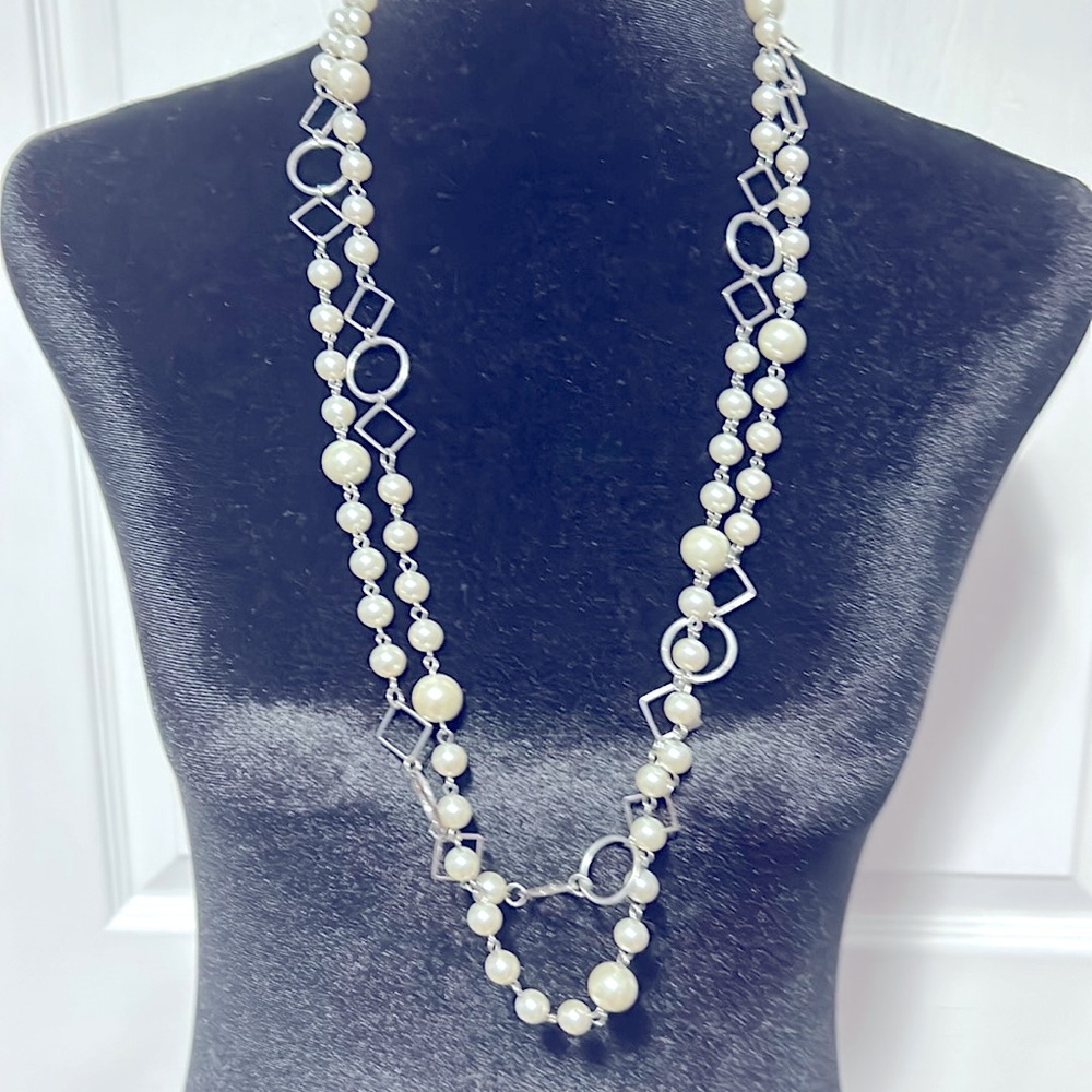 Extra Long Silver Marked C1946 Pearl Necklace - image 7